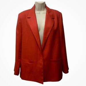Vintage 90s Red Oversized Blazer Quiet Luxury Linen Feel Preppy Large